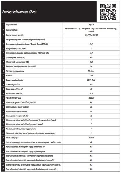 Arçelik A50 D 895 A 4K Ultra HD 50'' 127 Ekran Uydu Alıcılı Google Smart LED TV