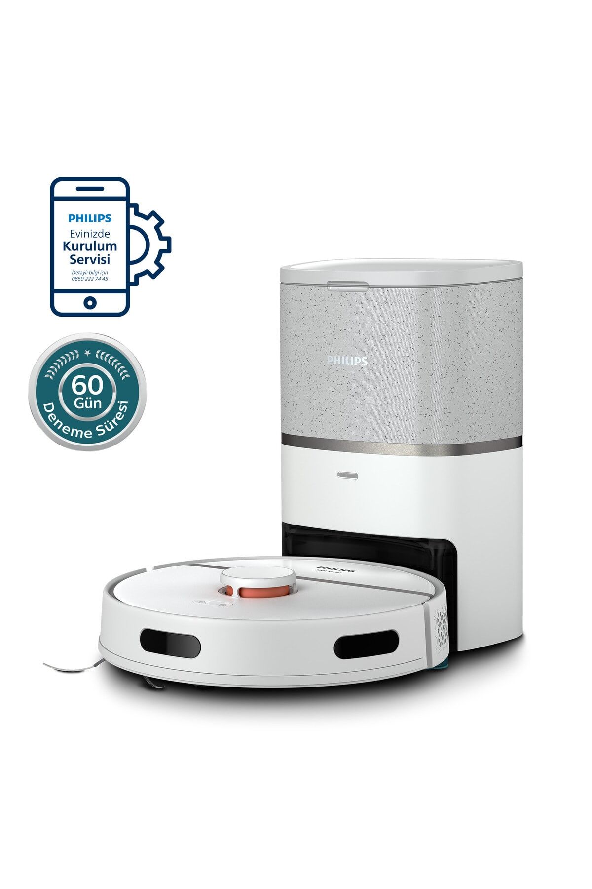 Philips HomeRun 3000 Serisi Aqua XU3110/02 Çöp İstasyonlu Beyaz Akıllı Robot Süpürge