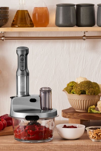 Karaca Mastermaid Prosteel Cam Mutfak Robotu Uzun Blender Ayaklı 6 Bıçaklı 2500 W Galaxy Grey