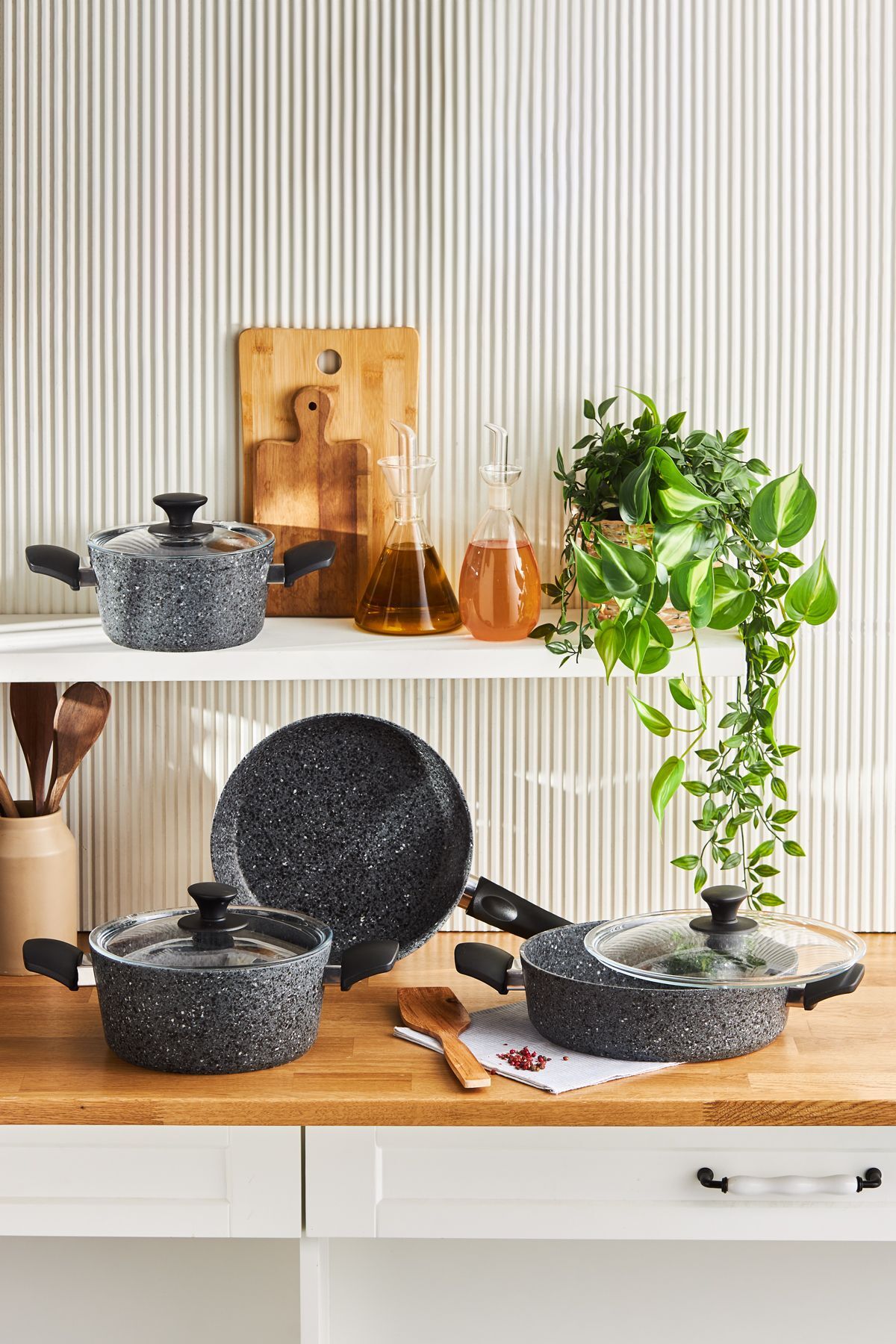 Karaca Biogranit Grey Rock 7 Parça Tencere Seti