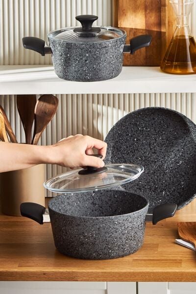 Karaca Biogranit Grey Rock 7 Parça Tencere Seti