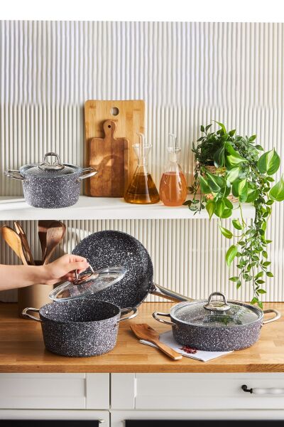 Karaca Biogranit Navy Stone 7 Parça Tencere Seti
