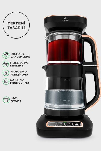 Karaca Çaysever Robotea Pro 4 In 1 Konuşan Otomatik Cam Çay ve Filtre Kahve Demleme Makinesi
