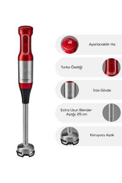 Karaca Mastermaid Prosteel Cam Mutfak Robotu Uzun Blender Ayaklı 6 Bıçaklı 2500 W Imperial Red