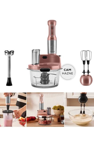 Karaca Mastermaid Prosteel Cam Mutfak Robotu Uzun Blender Ayaklı 6 Bıçaklı 2500 W Rosegold