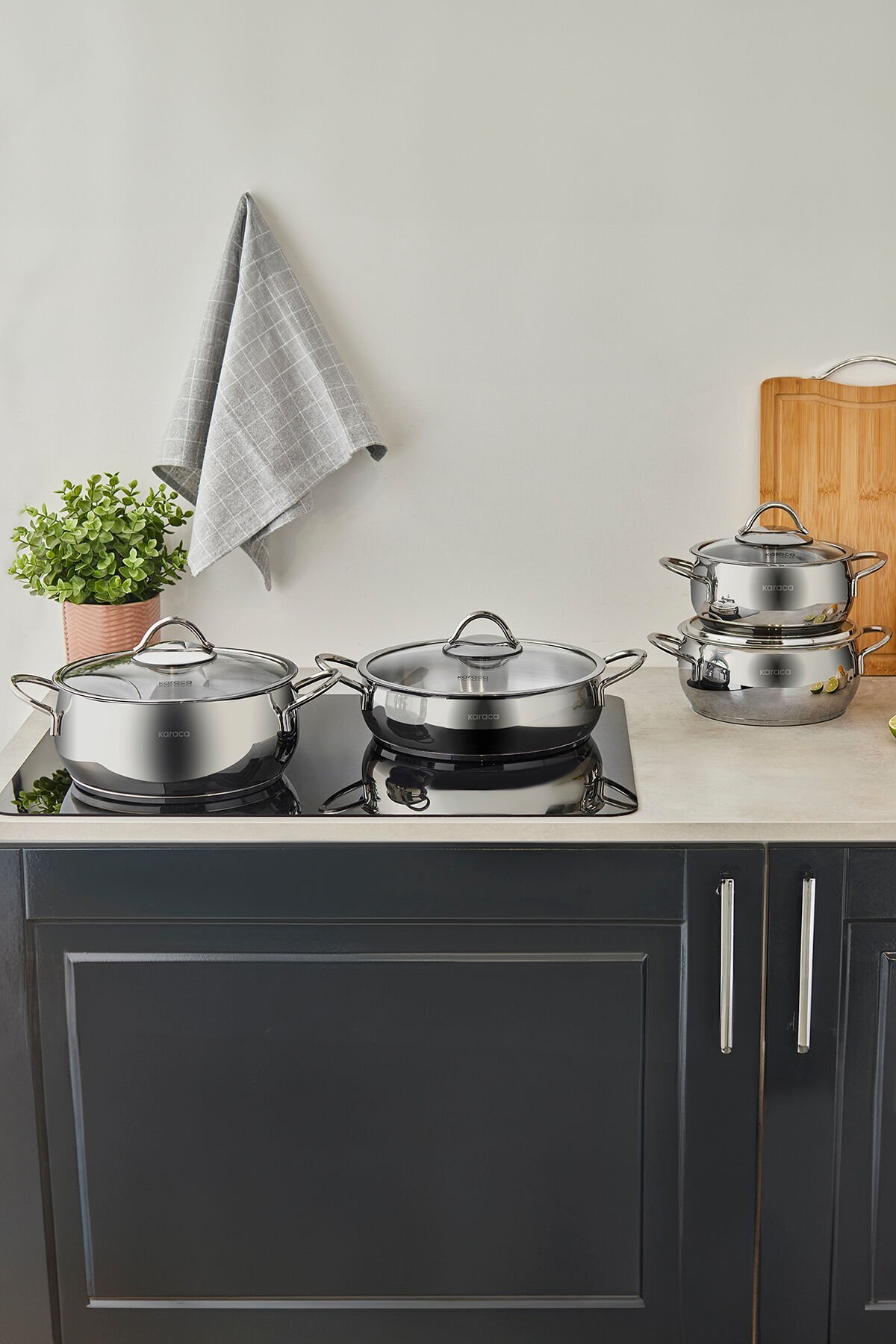 Karaca Urla 8 Parça İndüksiyon Tabanlı Çelik Tencere Seti