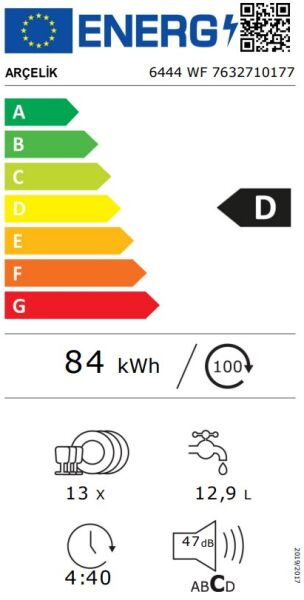 Arçelik 6444 WF 4 Programlı 13 Kişilik Bulaşık Makinesi