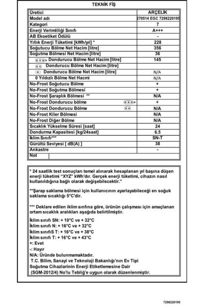 Arçelik 270514 EGC Kombi No Frost Buzdolabı