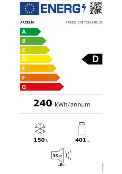 Arçelik 278551 EDI No-Frost Kombi Tipi Buzdolabı