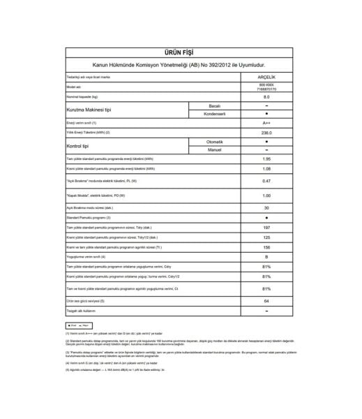 Arçelik 800 KMX 8 KG A++ Isı Pompalı Kurutma Makinesi
