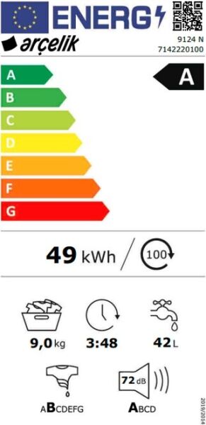 Arçelik 9124 N 1200 Devir 9 kg Çamaşır Makinesi